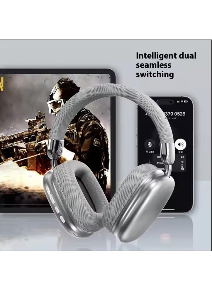 Generic Silver Wireless Over-Ear Bluetooth 5.4 Headphones - 40MM Hi-Fi Sound, 30H Playtime, Multi-Mode (AUX/TF/FM), 7.68x6.7x3.15"  - Image 3