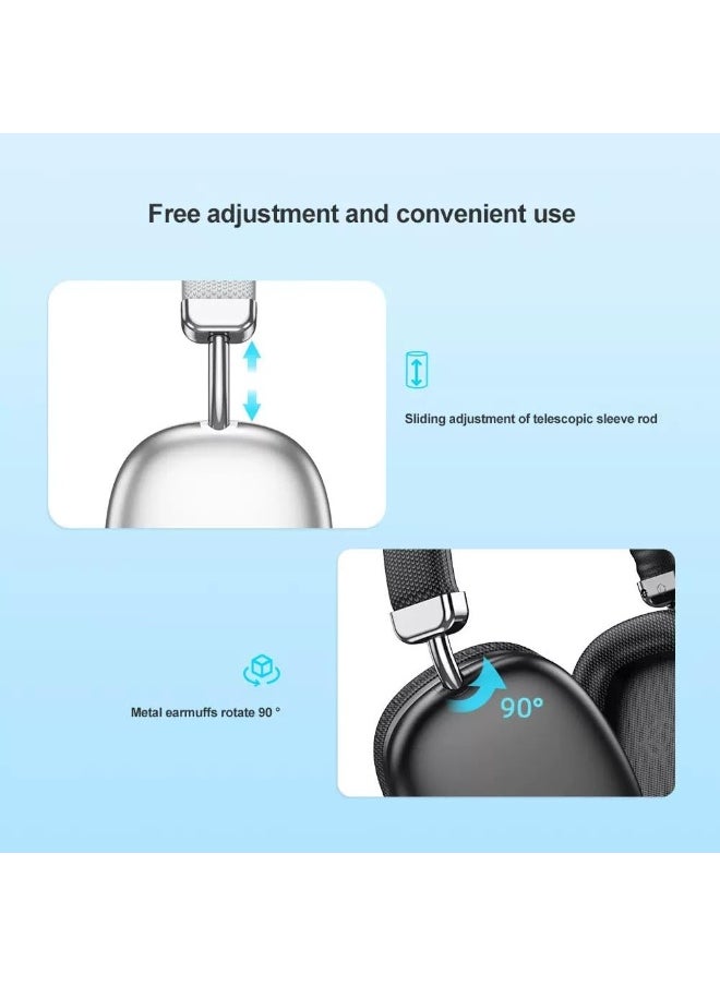 Generic Silver Wireless Over-Ear Bluetooth 5.4 Headphones - 40MM Hi-Fi Sound, 30H Playtime, Multi-Mode (AUX/TF/FM), 7.68x6.7x3.15"  - Image 5