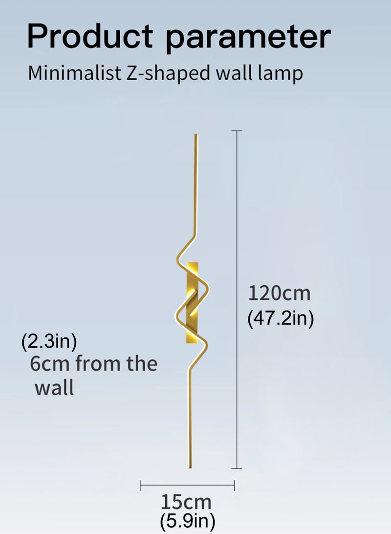 LOOPITYS Wall lamp，bracket light (120cm, gold, three color temperature 3000K-6000K adjustable) LED wall lamp Simple bedroom bedside wall lamp Living room TV sofa Home decoration background wall lamp - Image 3