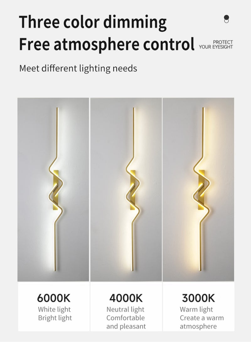 LOOPITYS Wall lamp，bracket light (120cm, gold, three color temperature 3000K-6000K adjustable) LED wall lamp Simple bedroom bedside wall lamp Living room TV sofa Home decoration background wall lamp - Image 4