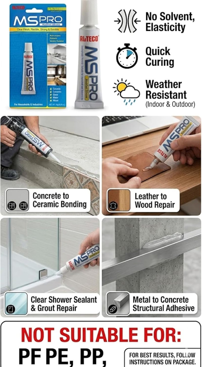 ALTECO Hasanat Essentials Alteco HE-MSPRO – Clear Elastic Adhesive Sealant, Fast Curing Multi-Purpose Glue, Waterproof & Weather Resistant 10g - Image 3