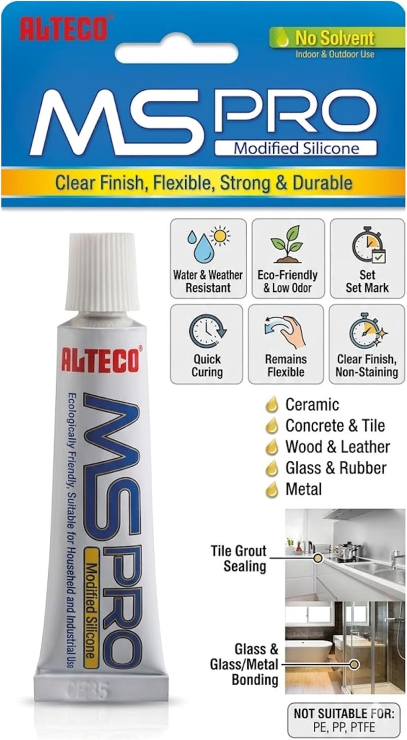 ALTECO Hasanat Essentials Alteco HE-MSPRO – Clear Elastic Adhesive Sealant, Fast Curing Multi-Purpose Glue, Waterproof & Weather Resistant 10g - Image 2