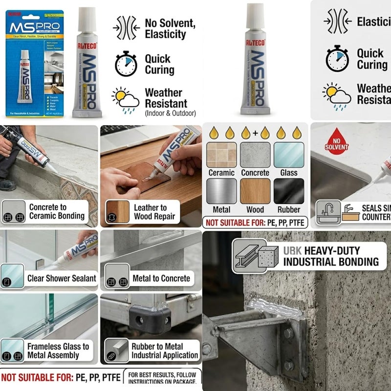 ALTECO Hasanat Essentials Alteco HE-MSPRO – Clear Elastic Adhesive Sealant, Fast Curing Multi-Purpose Glue, Waterproof & Weather Resistant 10g - Image 4