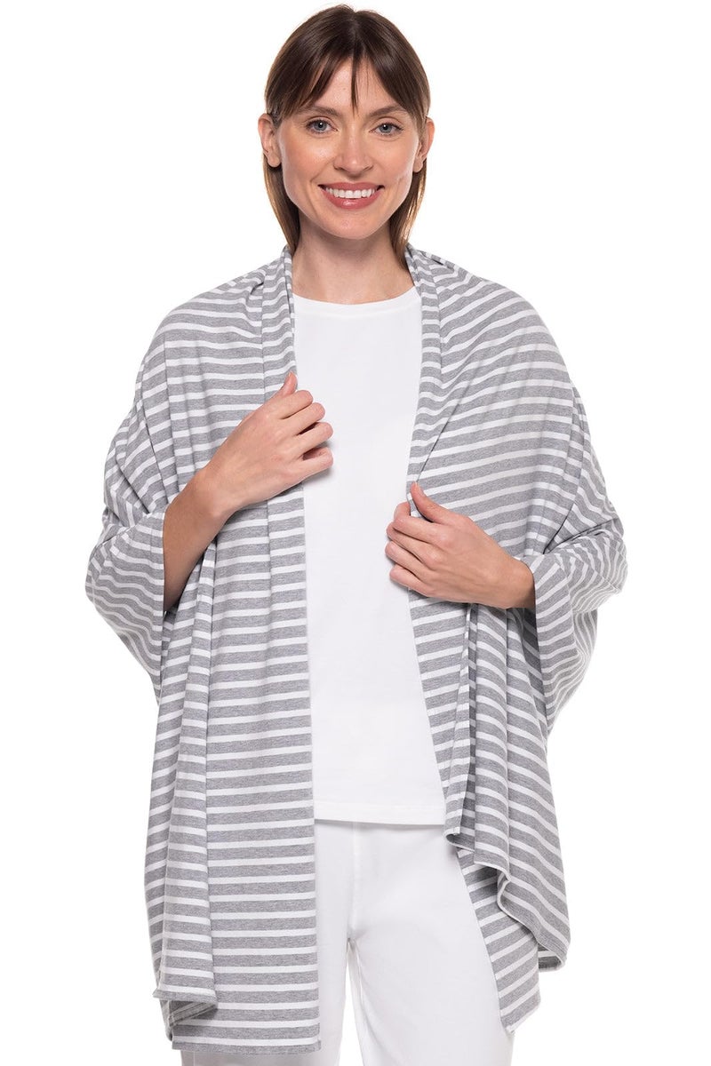Coolibar Beach Shawl - UPF 50+ Sun Protection - Sanibel in Grey/White Stripe - Image 1