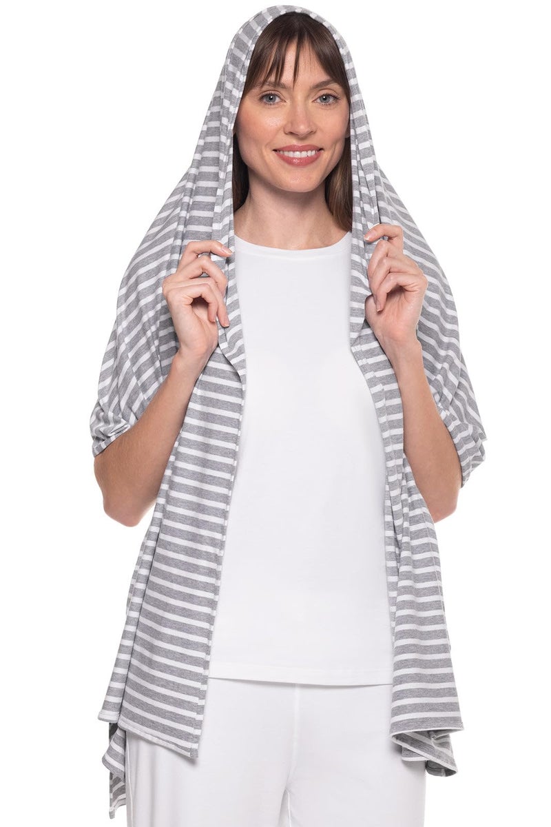 Coolibar Beach Shawl - UPF 50+ Sun Protection - Sanibel in Grey/White Stripe - Image 4