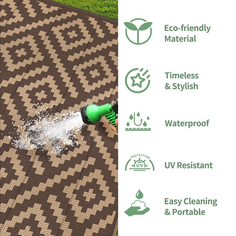 GENIMO Outdoor Rug for Patio Clearance, 6'x9' Reversible Plastic Straw Rugs, Lightweight Waterproof RV Camping Mat for Camper, Balcony, Deck, Backyard, Picnic, Coffee & Brown - Image 5