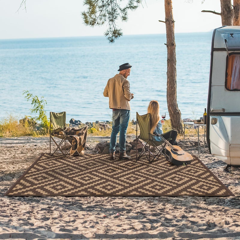 GENIMO Outdoor Rug for Patio Clearance, 6'x9' Reversible Plastic Straw Rugs, Lightweight Waterproof RV Camping Mat for Camper, Balcony, Deck, Backyard, Picnic, Coffee & Brown - Image 2