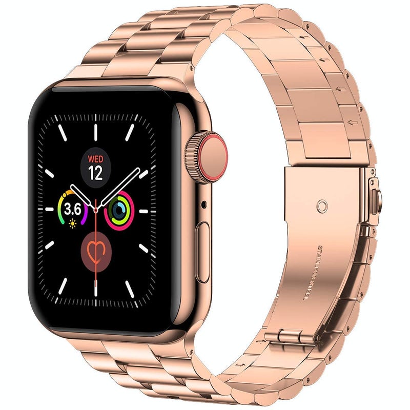 eWINNER Stainless Steel Strap with Axel Adapters Compatible with Apple Watch Ultra / Series 1–8/SE (42–49mm) – Rose Gold Replacement Band - Image 2