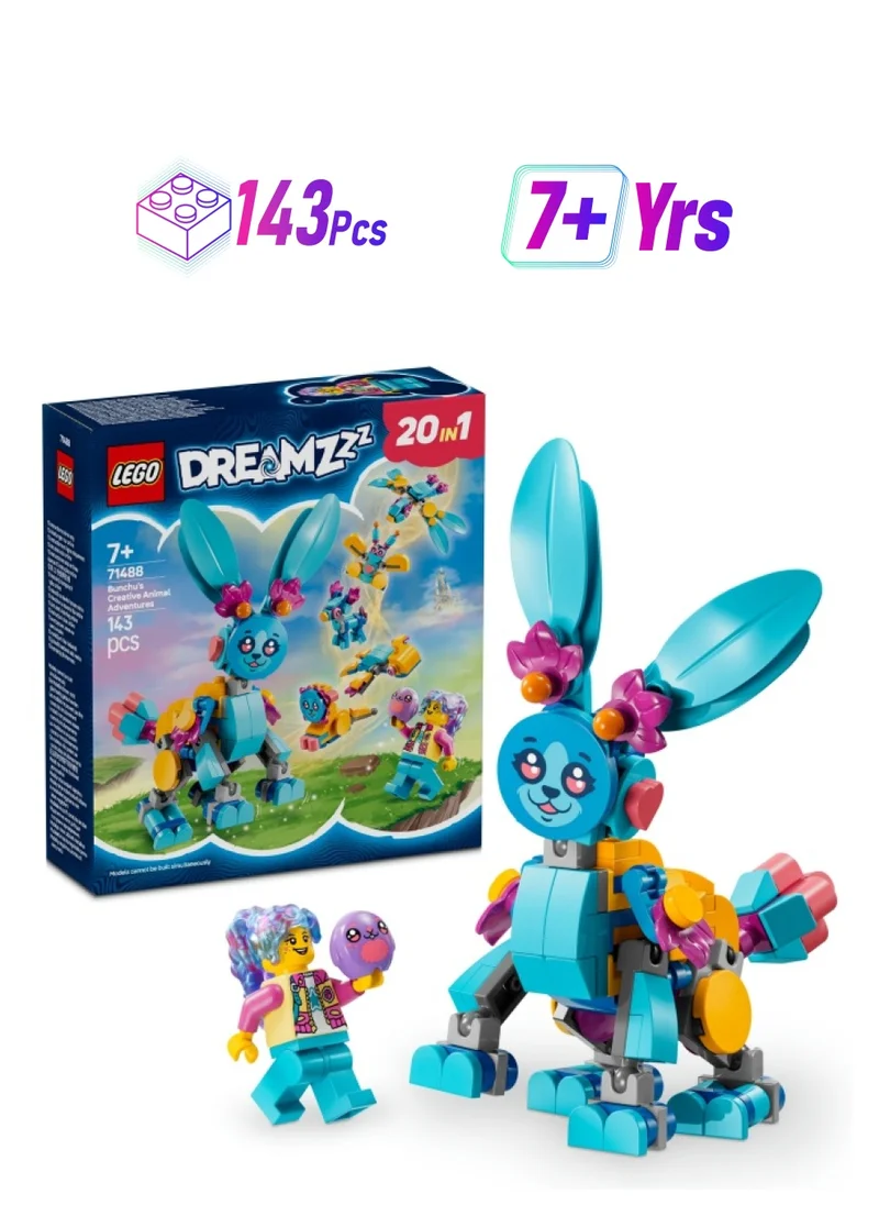 ليغو DREAMZzz Bunchu’s Creative Animal Adventures Set, Bunny Figure Rebuilds Into 19 Different Animal Toys Including a Lion, Elephant, Bird and Turtle, Gift for 7 Plus Year Old Girls & Boys 71488 (143 pieces)