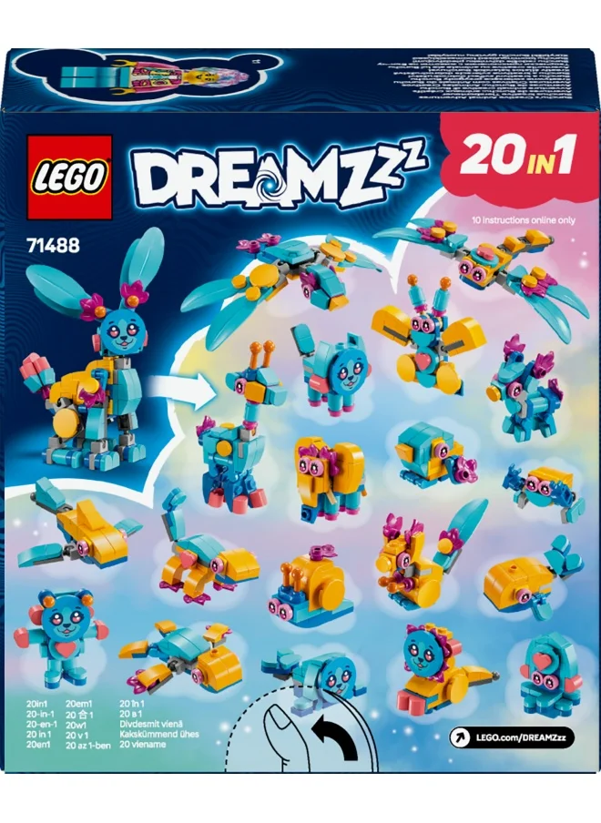 LEGO DREAMZzz Bunchu’s Creative Animal Adventures Set, Bunny Figure Rebuilds Into 19 Different Animal Toys Including a Lion, Elephant, Bird and Turtle, Gift for 7 Plus Year Old Girls & Boys 71488 (143 pieces)