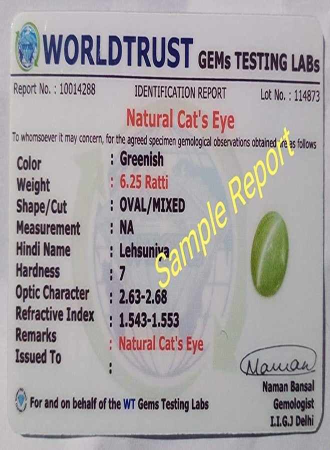 GEMS RIVER 11.25 Ratti Stone Certified Natural Lehsunia Ketu Cats Eye Gemstone (G165) - Image 3