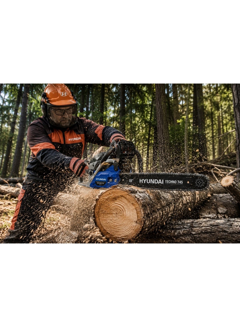 HYUNDAI Petrol Chainsaw Hyundai TECHNO 745 52cc 2kW 18 Inch Guide Bar 11000 RPM Heavy Duty Gasoline Chain Saw for Wood Cutting Forestry and Professional Use - Image 5