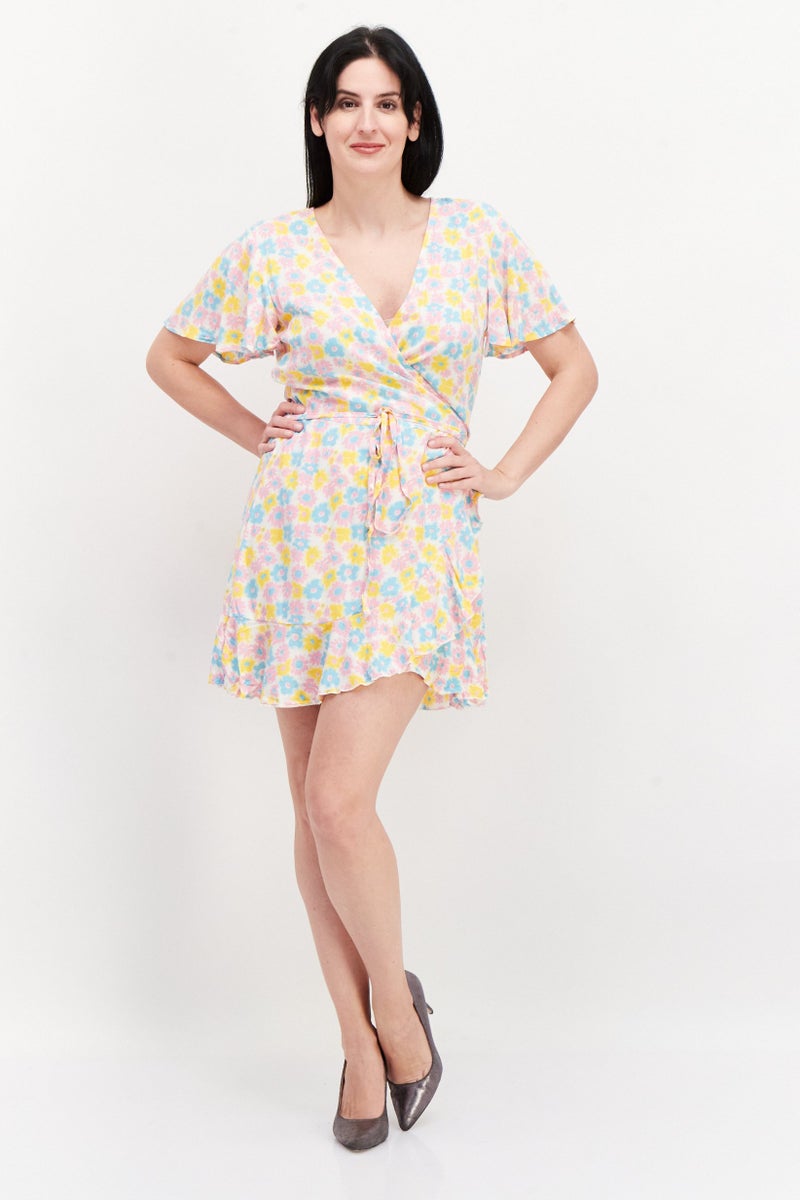 Sinsay Women Allover Printed Wrap Dress, Yellow Combo  - Image 3
