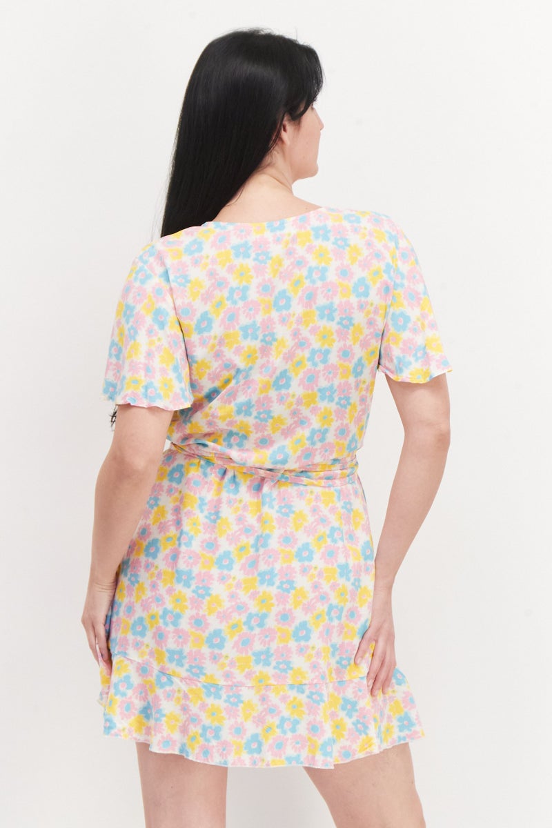 Sinsay Women Allover Printed Wrap Dress, Yellow Combo  - Image 4