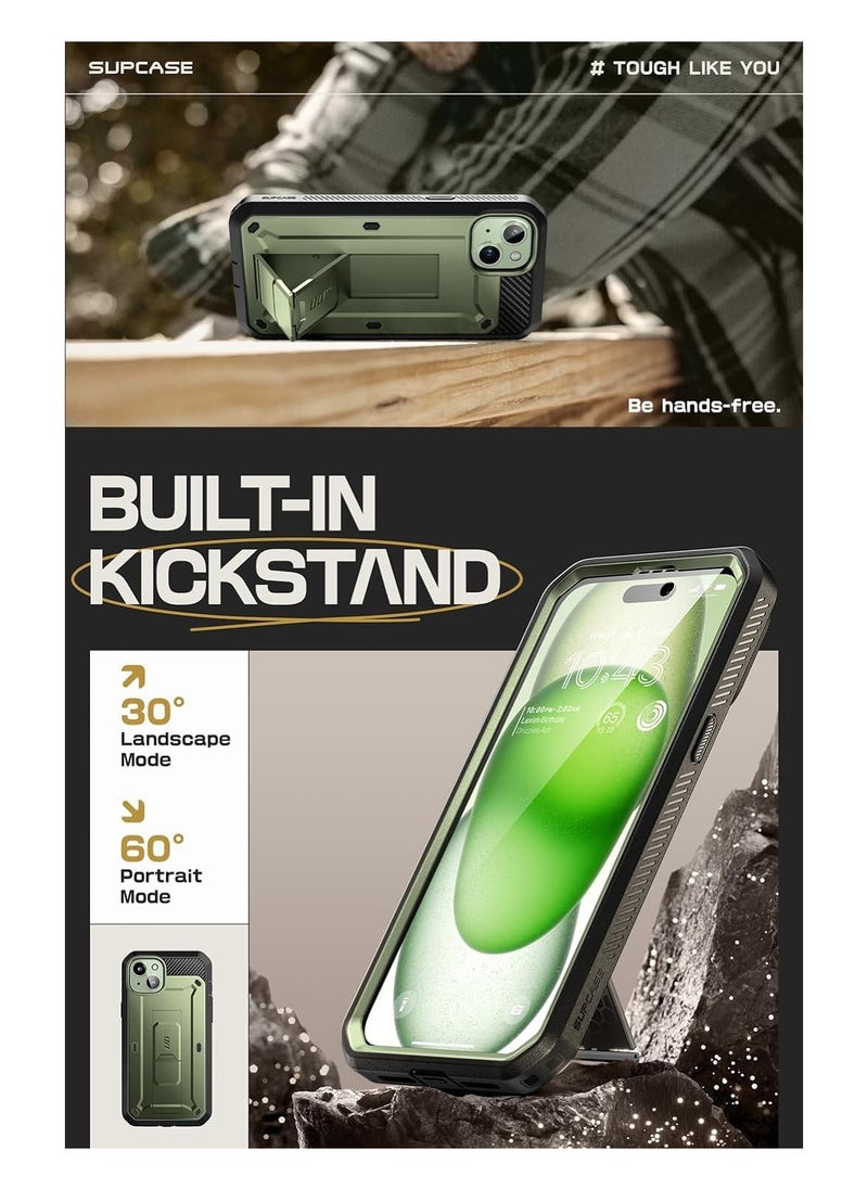 SupCase - iPhone 15 Unicorn Beetle Pro Case 6.1 Built in Screen Protector & Kickstand & Belt Clip Heavy Duty Rugged Case Guldan - Image 1