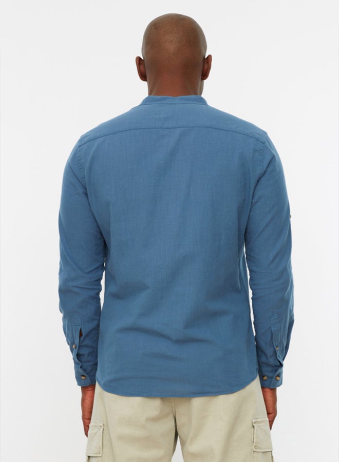 trendyol Basic Collar Epaulette Slim Fit Long Sleeve Shirt TMNSS20GO0188 - Image 5