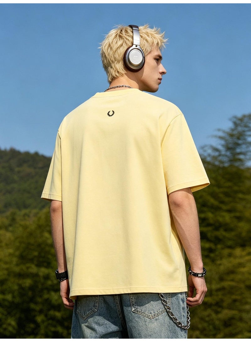 فريد بيري With LOGO, men and women with the same 260g soft cotton comfortable T-shirt round neck soft casual Joker short-sleeved shirt. - Image 3