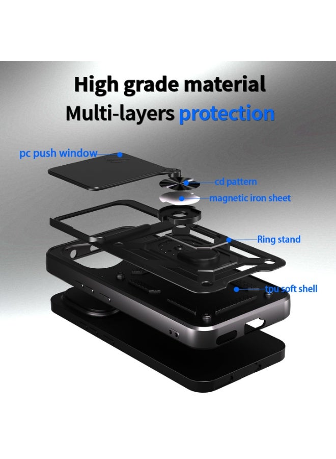 general Case for Honor 400 5G, Metal Texture Matte Shockproof Hard Back PC Cover, Soft Silicone TPU Bumper Case with Ring Holder and Camera Cover - Image 4