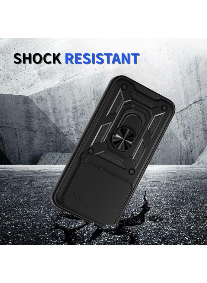 general Case for Honor 400 5G, Metal Texture Matte Shockproof Hard Back PC Cover, Soft Silicone TPU Bumper Case with Ring Holder and Camera Cover - Image 2