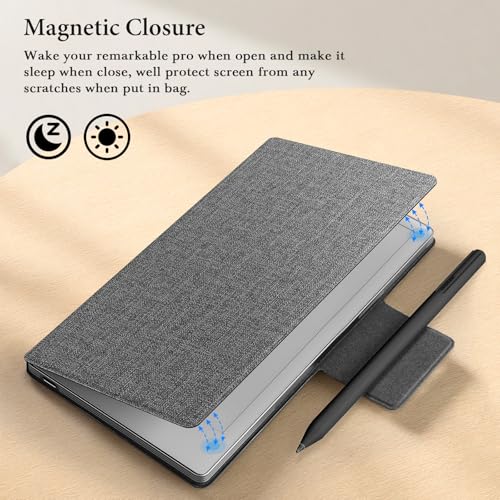 Ayotu Case for Remarkable Paper Pro Move 7.3", 1:1 Fit Smart Cover Book Folio with Auto Wake/Sleep | Premuin Fabric Cover | Microfiber Lining | Strong Magnet (Textile Gray) - Image 4