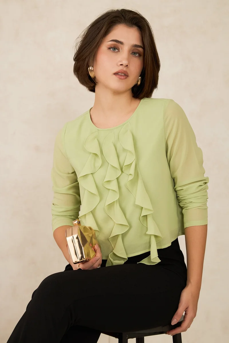 Virgio VIRGIO Georgette Vertical Ruffle Detail Top