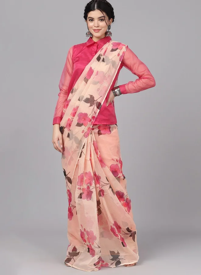 AKS Floral Printed Organza Saree for Women