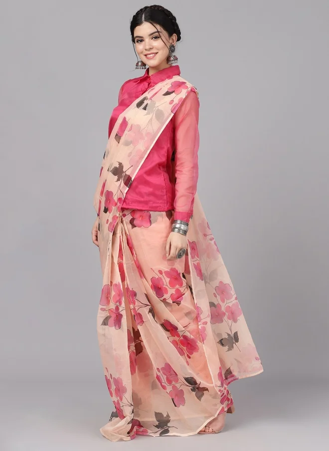 أيه كيه إس ساري أورجانزا بطبعة زهور للنساء