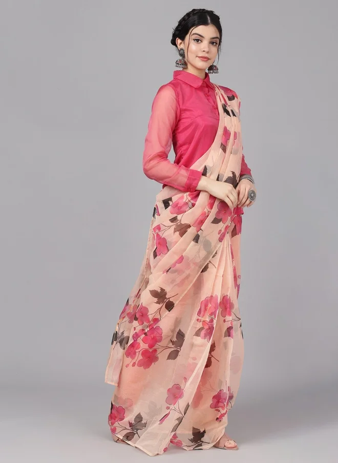 AKS Floral Printed Organza Saree for Women