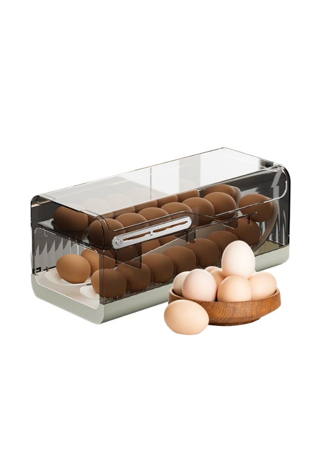 فلاي رود حامل بيض، موزع بيض للثلاجة، حاوية بيض دوارة أوتوماتيكية بنابض مع وظيفة المقياس الزمني، غطاء قلاب قابل للتكديس، 28 بيضة، للمطابخ والخزائن والثلاجات وطاولات الطعام - Image 1