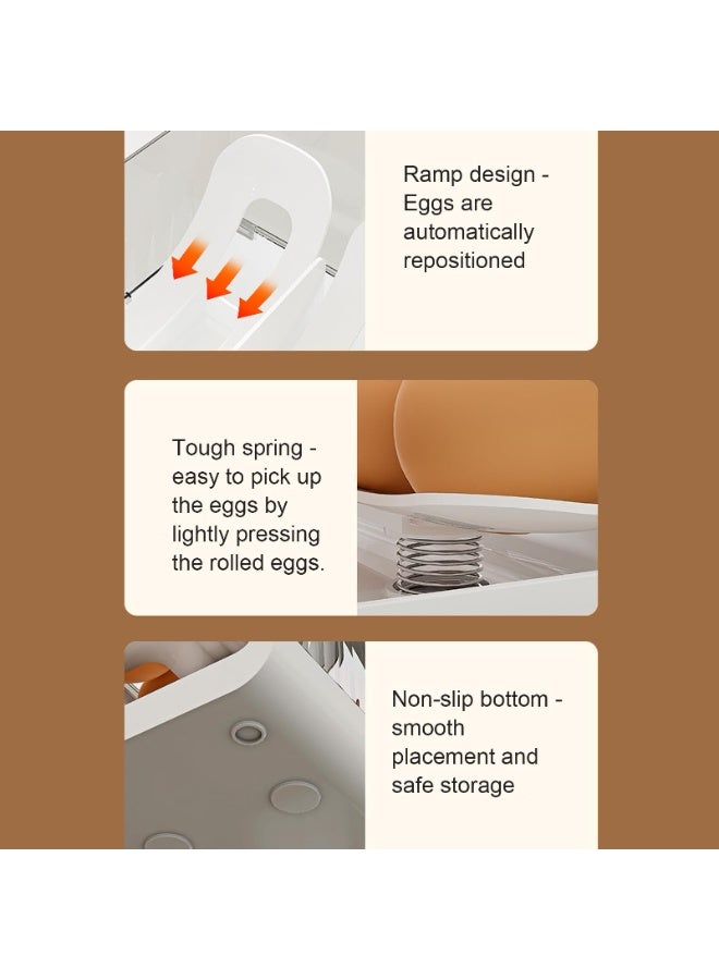 فلاي رود حامل بيض، موزع بيض للثلاجة، حاوية بيض دوارة أوتوماتيكية بنابض مع وظيفة المقياس الزمني، غطاء قلاب قابل للتكديس، 28 بيضة، للمطابخ والخزائن والثلاجات وطاولات الطعام - Image 5