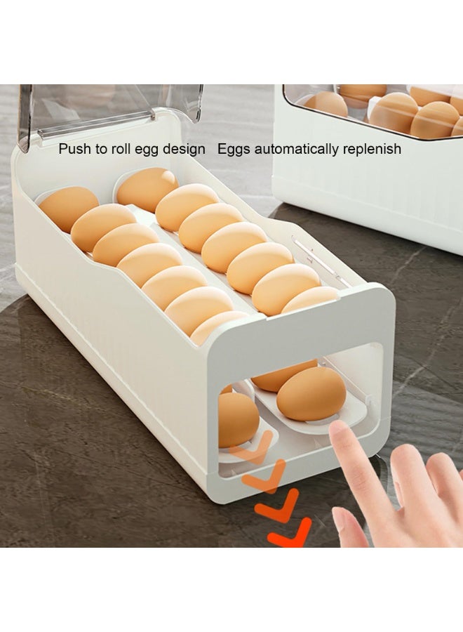 فلاي رود حامل بيض، موزع بيض للثلاجة، حاوية بيض دوارة أوتوماتيكية بنابض مع وظيفة المقياس الزمني، غطاء قلاب قابل للتكديس، 28 بيضة، للمطابخ والخزائن والثلاجات وطاولات الطعام - Image 4