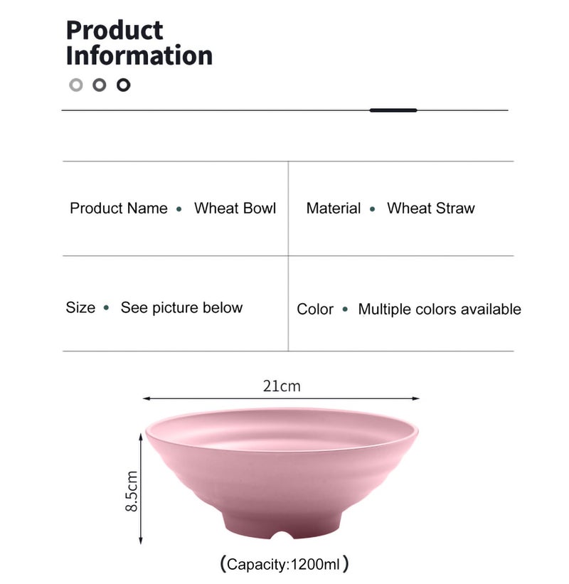 Oicia Microwave Safe Large Japanese Noodle Bowls, Modern Kitchen Wheat Straw Soup Bowl Japanese Bowl Ramen Bowl Udon Bowl Pho Bowl Poke Bowl Cereal Bowl Dishwasher Safe (1200ml, Pink, Set of 2) - Image 2