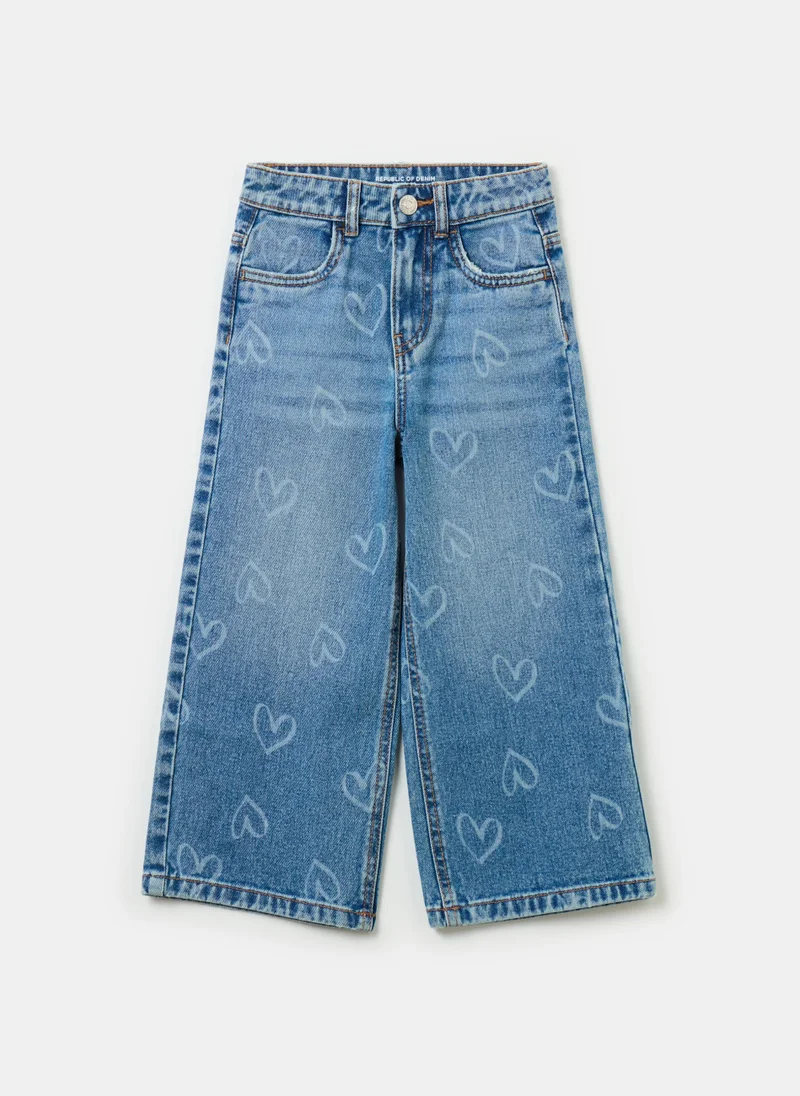Ovs Wide-leg jeans with hearts print