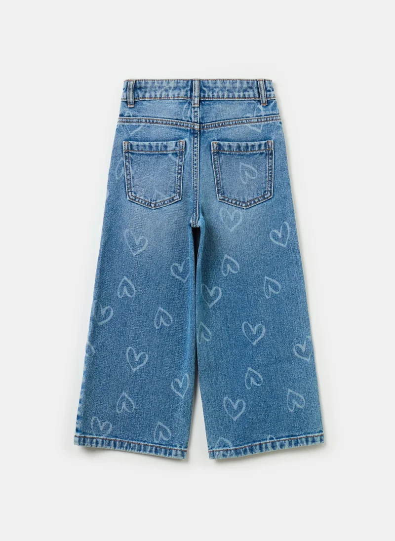 Ovs Wide-leg jeans with hearts print