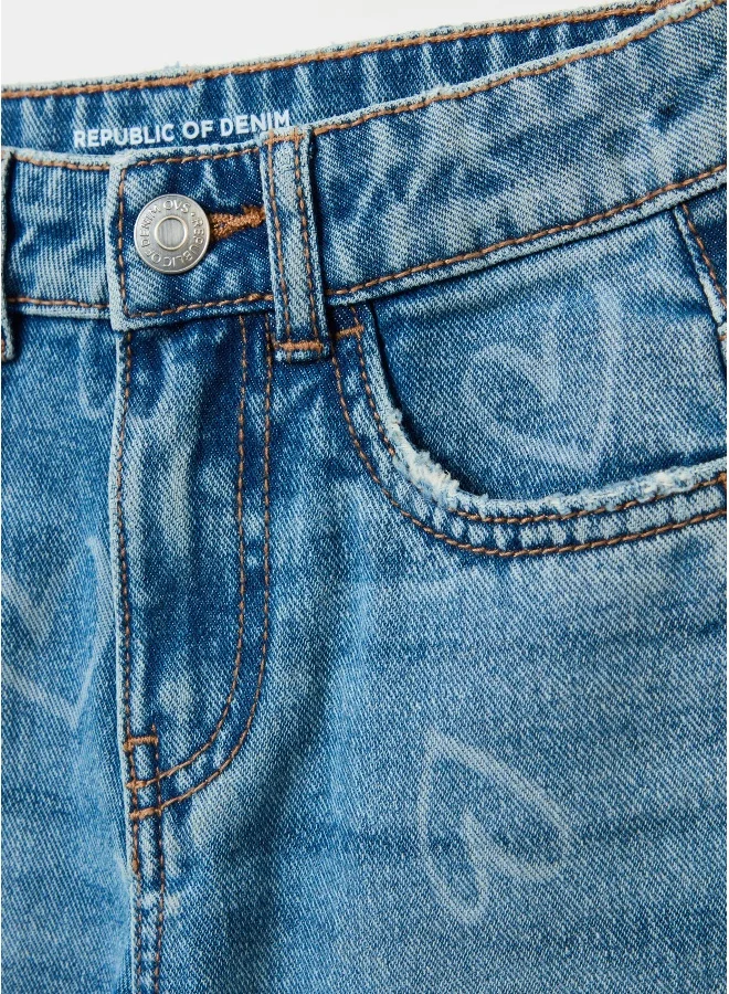 Ovs Wide-leg jeans with hearts print