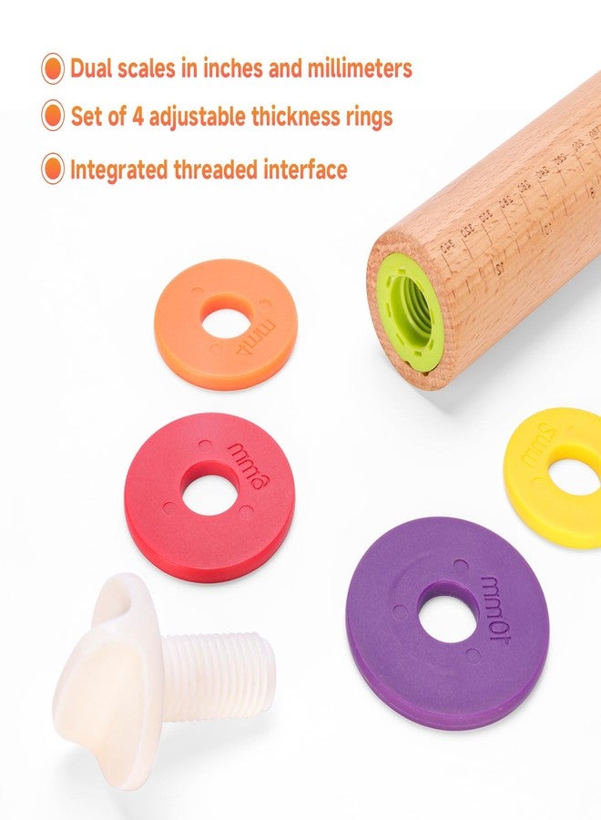 Olforce Wooden Rolling Pin with Thickness Rings and Pastry Baking Mat, Pizza, Cookie, Bread, Pie Crusts,Roller Rod for Dough Thickness, 13.6" with 4 Multicolored Thickness Rings&Cookie Molds - Image 5