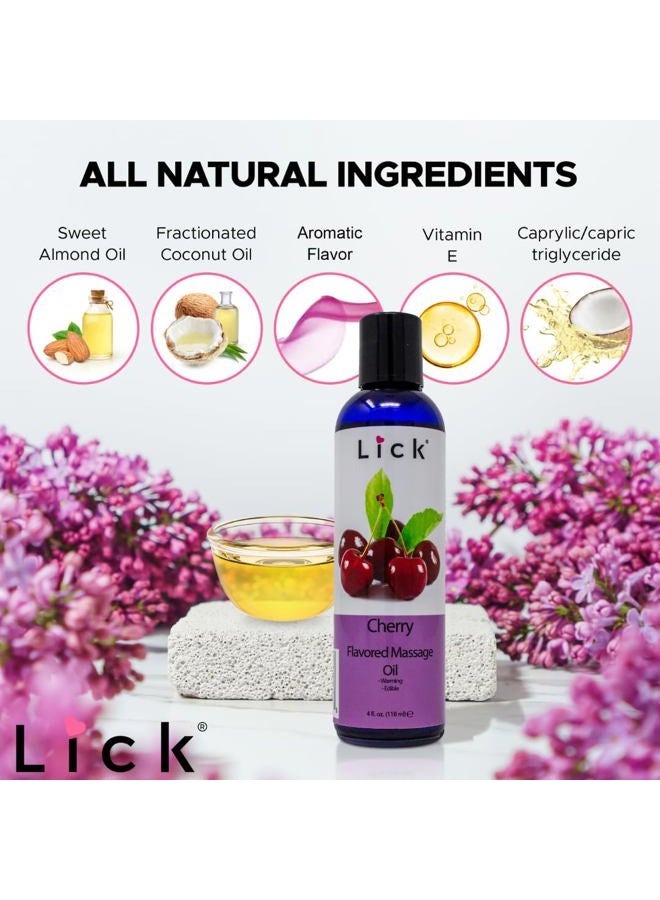 LICK زيت تدليك بنكهة الكرز للعلاج بالتدليك - تدليك مريح للعضلات للرجال والنساء مع زيت فيتامين E الطبيعي وزيوت العلاج العطري للاستخدام على البشرة - زيوت ترطيب أساسية 4 أونصات - Image 2