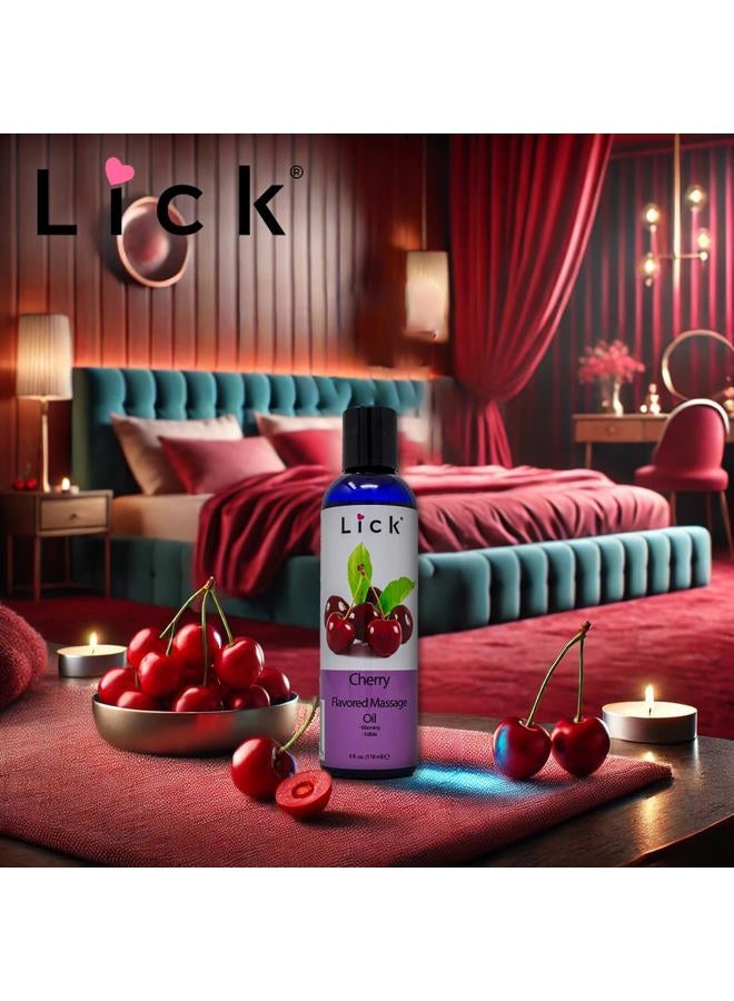 LICK زيت تدليك بنكهة الكرز للعلاج بالتدليك - تدليك مريح للعضلات للرجال والنساء مع زيت فيتامين E الطبيعي وزيوت العلاج العطري للاستخدام على البشرة - زيوت ترطيب أساسية 4 أونصات - Image 4