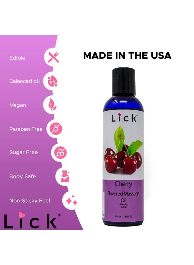 LICK زيت تدليك بنكهة الكرز للعلاج بالتدليك - تدليك مريح للعضلات للرجال والنساء مع زيت فيتامين E الطبيعي وزيوت العلاج العطري للاستخدام على البشرة - زيوت ترطيب أساسية 4 أونصات - Image 5