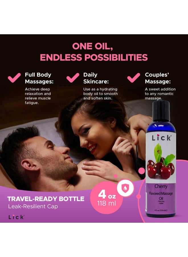 LICK زيت تدليك بنكهة الكرز للعلاج بالتدليك - تدليك مريح للعضلات للرجال والنساء مع زيت فيتامين E الطبيعي وزيوت العلاج العطري للاستخدام على البشرة - زيوت ترطيب أساسية 4 أونصات - Image 3