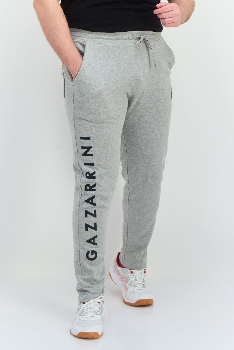 Gazzarrini سروال رياضي للرجال بقصة عادية مع حبل شد، شعار العلامة التجارية، رمادي - Image 1