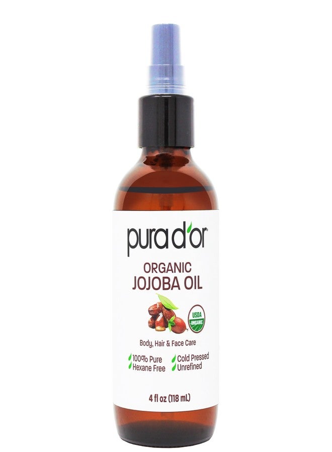 PURA D'OR 4 Oz Organic Jojoba Oil - USDA Certified - 100% Pure & Natural Moisturizer - Cold Pressed, Unrefined, Hexane Free Base Carrier Oil For DIY Skin Care, Hair, Face & Nails - Image 1