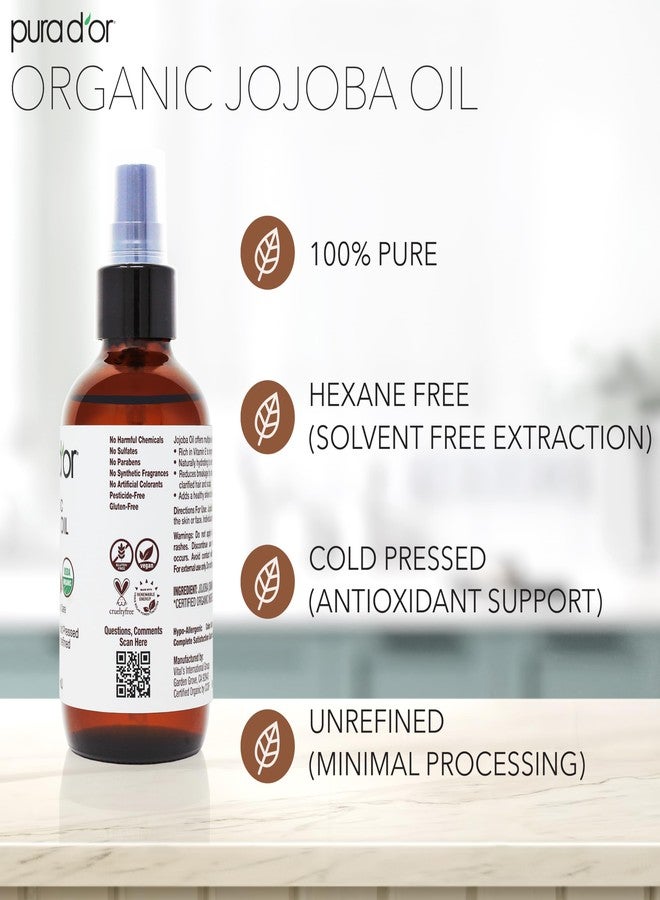PURA D'OR 4 Oz Organic Jojoba Oil - USDA Certified - 100% Pure & Natural Moisturizer - Cold Pressed, Unrefined, Hexane Free Base Carrier Oil For DIY Skin Care, Hair, Face & Nails - Image 3