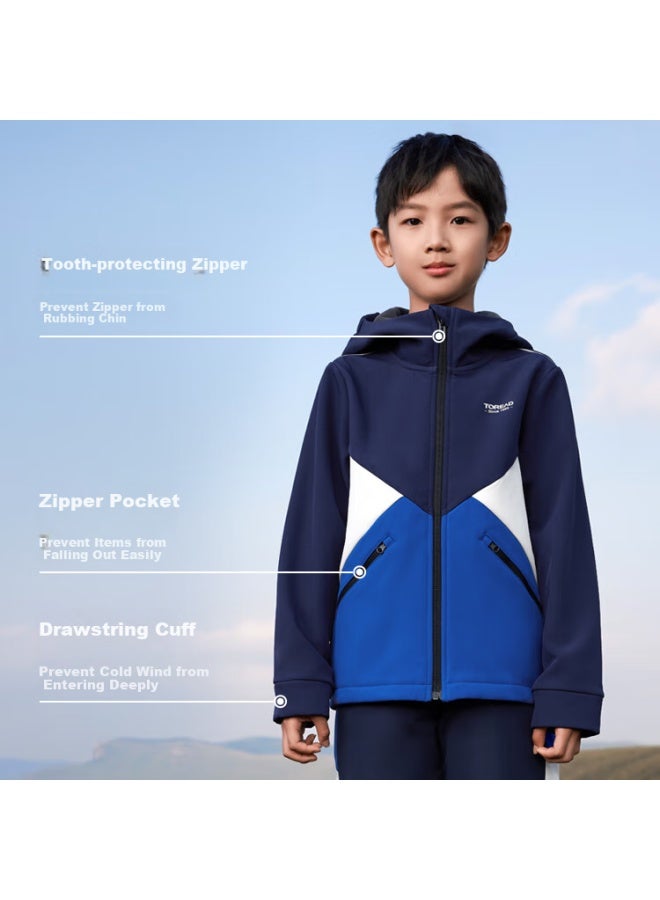 Toread Flagship Children's Jacket Boys' Middle And Large Children's Autumn And Winter Warm Windproof Soft Shell Sports Jacket Digital Blue 130 - Image 5