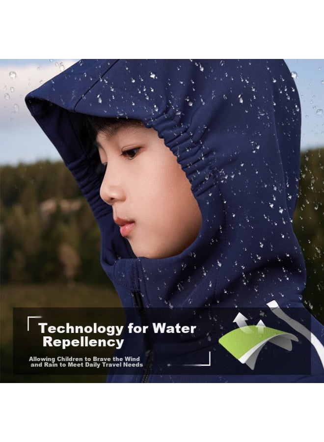 Toread Flagship Children's Jacket Boys' Middle And Large Children's Autumn And Winter Warm Windproof Soft Shell Sports Jacket Digital Blue 130 - Image 2