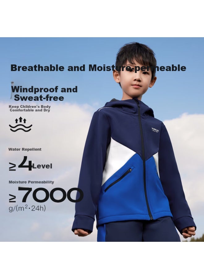 Toread Flagship Children's Jacket Boys' Middle And Large Children's Autumn And Winter Warm Windproof Soft Shell Sports Jacket Digital Blue 130 - Image 4