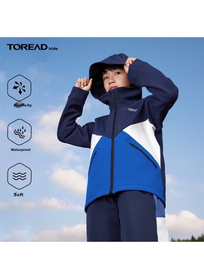 Toread Flagship Children's Jacket Boys' Middle And Large Children's Autumn And Winter Warm Windproof Soft Shell Sports Jacket Digital Blue 130 - Image 1