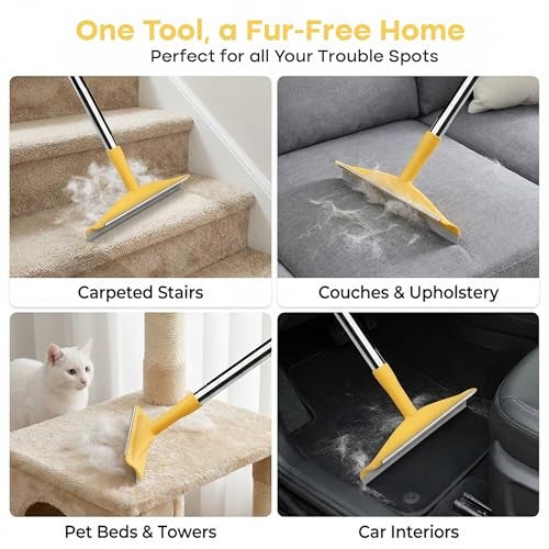 Fursprint Carpet Rake for Pet Hair Removal – Reusable Cat & Dog Hair Remover Broom with Adjustable 60" Long Handle, Rug Rake Scraper for Carpet, Rugs, Mats, Upholstery & Couch Cleaning - Image 4