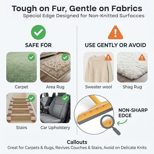 Fursprint Carpet Rake for Pet Hair Removal – Reusable Cat & Dog Hair Remover Broom with Adjustable 60" Long Handle, Rug Rake Scraper for Carpet, Rugs, Mats, Upholstery & Couch Cleaning - Image 5
