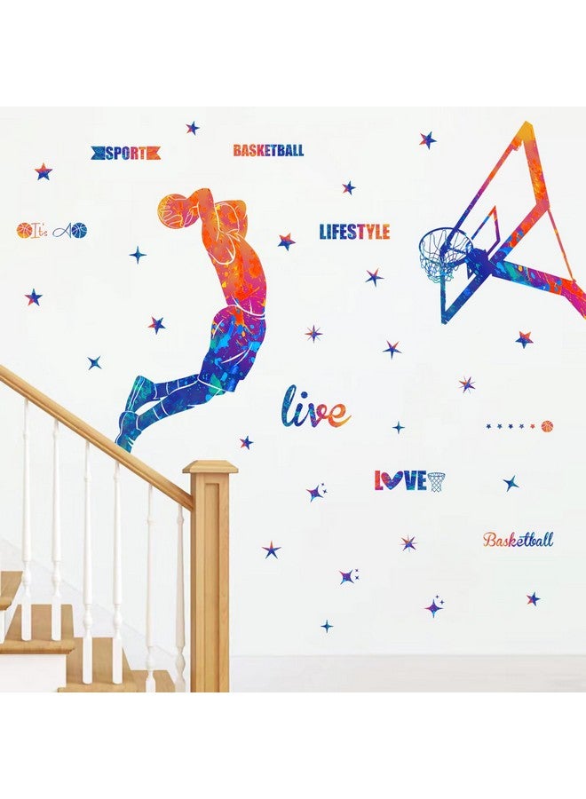 WOYINIS Colorful Basketball Player Silhouette Wall Decals Sports Theme Player Wall Stickers Peel & Stick Removable Living Room Kids Bedroom Nursery Classroom Playroom Wall Decor Mural Decorations - Image 4